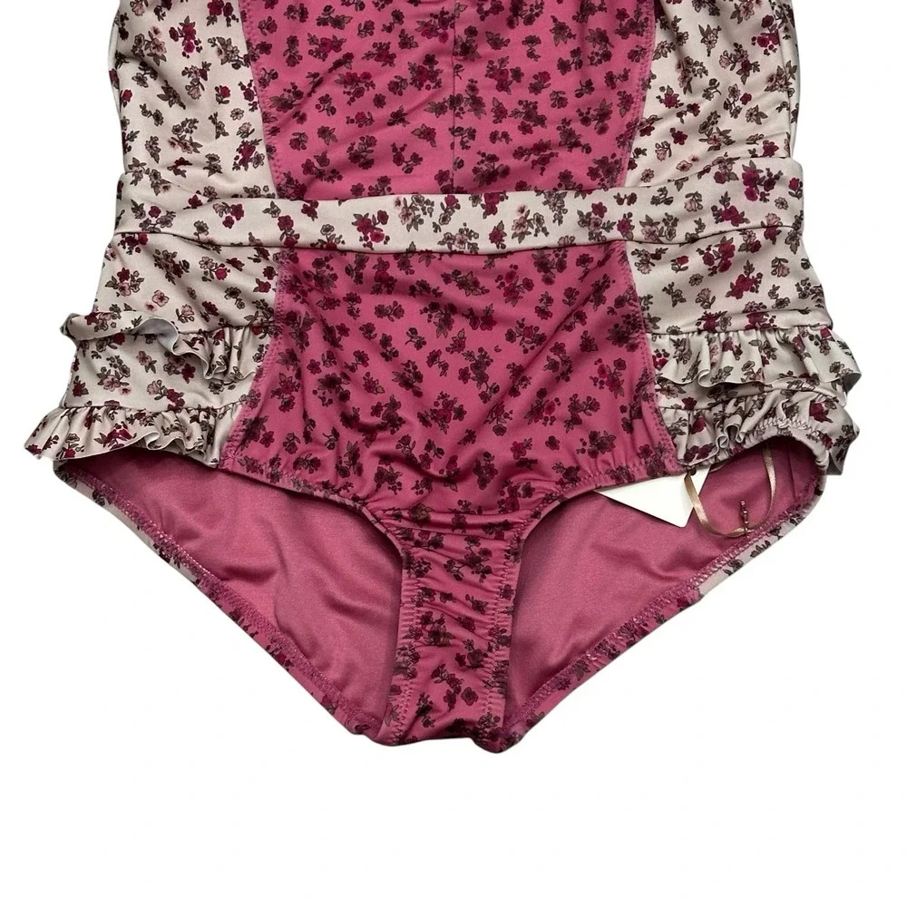 Mia Joy‎ Joyfolie Swim Rashguard Swimsuit Girls Pink Ruffle Size 14 Floral